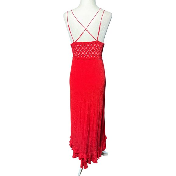 NEW Free People Size S Adella Maxi Slip Dress Sleeveless Boho Crochet Lace Red - Picture 8 of 15